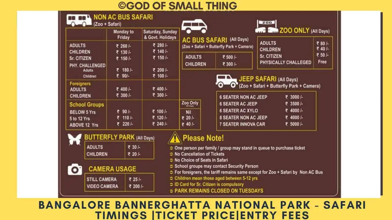 Bannerghatta National Park ticket price