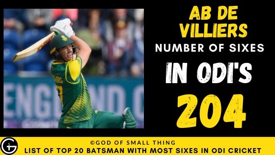 Number of Sixes by AB de Villiers