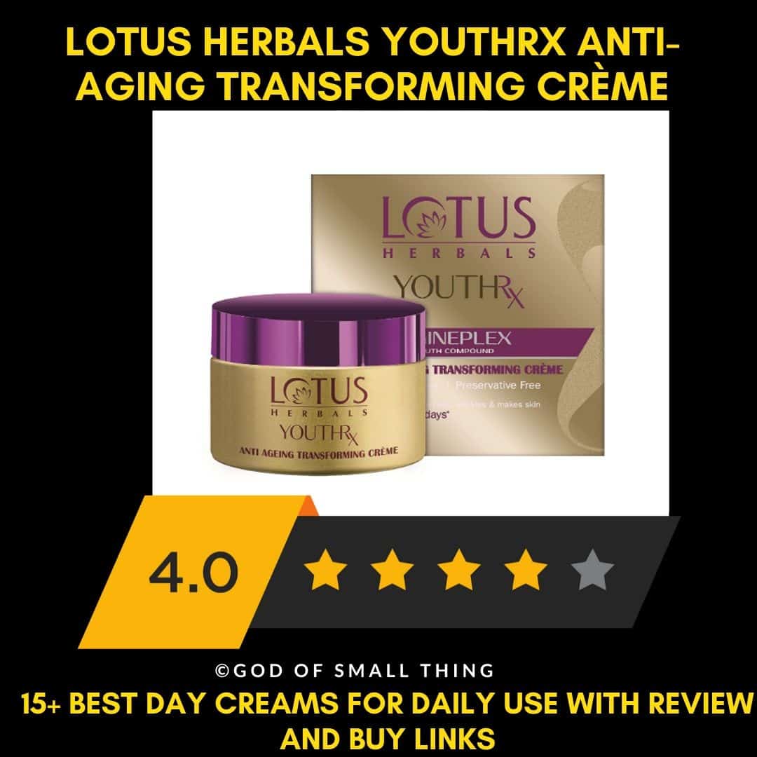 Best Day Creams in India : Lotus Herbals Youthrx anti-aging transforming crème