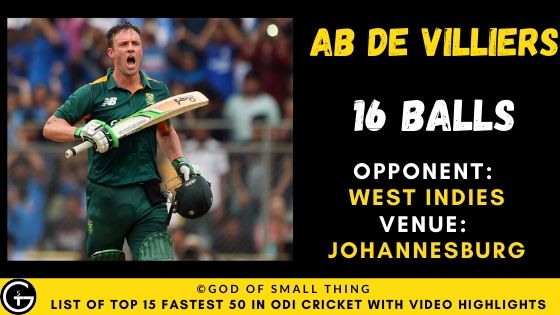 Fastest 50 in ODI Cricket AB De Villiers