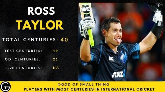 most hundreds in international cricket Ross Taylor centuries